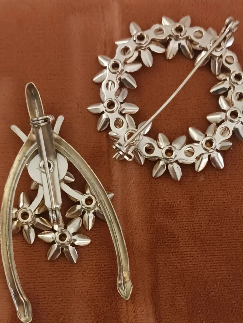 Vintage Wishbone Pastel Floral Brooch and Pin Set - Multicolor Flower Jewelry